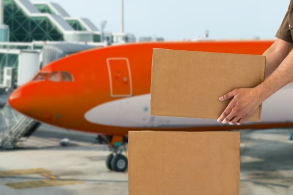 An Amazon Air worker prepared shipments.